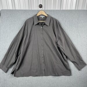 Foxcroft Shirt Womens Plus 24W Gray Non-Iron Classic Fit Wrinkle Free Button Up
